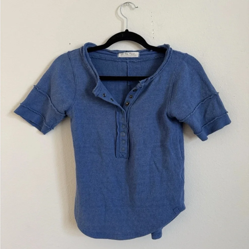 Free People We The Free Blue On The Run Henley Thick Knit Top Size S